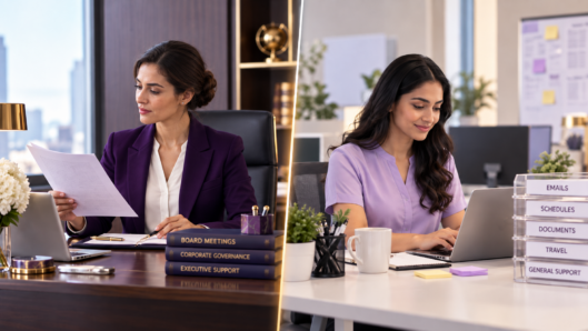 Secretary and administrative assistant roles compared in a workplace setting